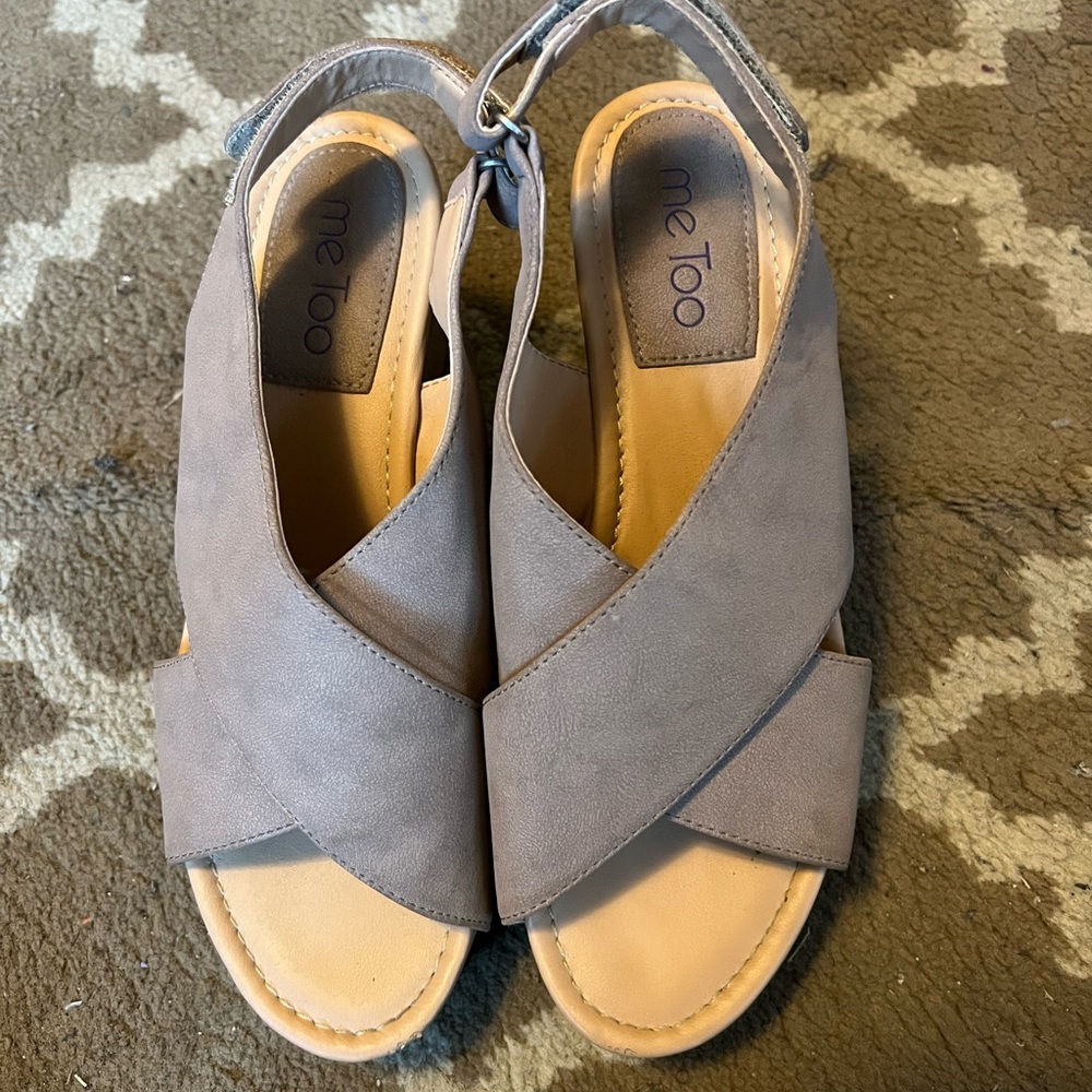 Me Too Addy Beige Faux Suede Wedge Sandals